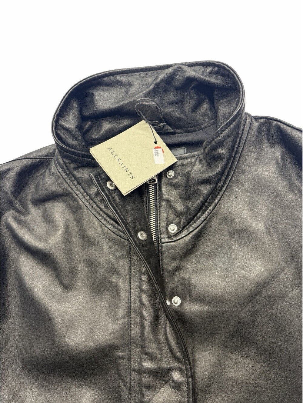 AllSaints Ryder Leather Funnel Neck Jacket Black Size L - Picture 7 of 9